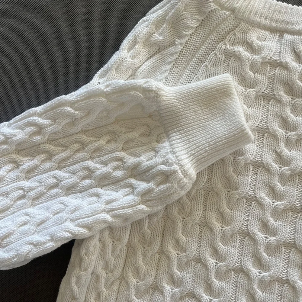 J.Crew White Relaxed-fit Cable-knit Crewneck Sweater Size Small - Picture 4 of 9